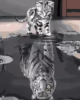 Joeni® Schilderen op nummer - 40x50cm - Dieren: Kitten in Spiegelbeeld Tijger - Geschenkverpakking