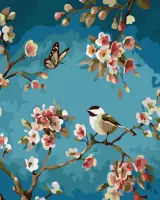 Joeni® Schilderen Op Nummer - 40x50cm - Vogel en Vlinder tussen Bloemen - Volwassenen - Geschenkverpakking