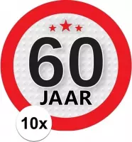 10x 60 Jaar leeftijd stickers rond 9 cm - 60 jaar verjaardag/jubileum versiering