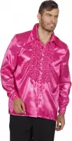 Wilbers & Wilbers - Jaren 80 & 90 Kostuum - Foute Roze Ruchesblouse Satijn - roze - Maat 60 - Carnavalskleding - Verkleedkleding