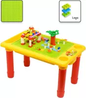 Decopatent® - Kindertafel Bouwtafel - Speeltafel met bouwplaat (Voor Lego® blokken) en vlakke kant - 4 Vakken - Met 310 Bouwstenen