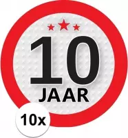 10x 10 Jaar leeftijd stickers rond 9 cm - 10 jaar verjaardag/jubileum versiering