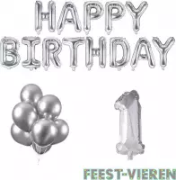1 jaar Verjaardag Versiering Ballon Pakket Zilver