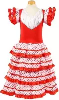 Spaanse jurk satijn rood/wit - Maat 6 - 104/110 - 75 cm