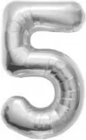 XL Folie Zilver Cijfer 5 Ballon - 100 CM