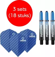 Dragon darts - Maxgrip – 3 sets - darts shafts - zwart-blauw - short – en 3 sets – Carbon blauw – darts flights