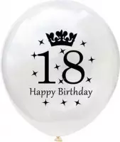JDBOS ® 10 ballonnen (wit) met zwarte opdruk 18 jaar verjaardag
