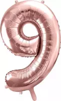 Folieballon Cijfer 9 – 9 Jaar – 86cm Groot Ballon – Rosé Goud - Verjaardag Versiering