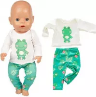 Poppenkleertjes - Geschikt voor Baby Born - Groene pyjama met Kikkers - Shirtje en broekje