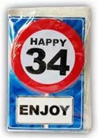 Happy Birthday kaart met button 34 jaar