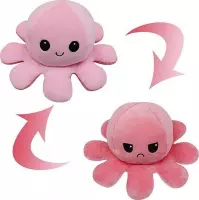 Octopus knuffel – roze en donker roze - omkeerbaar blij en boos knuffel – Emotie knuffel