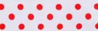SR1204-16 Satin red Polka Dots 10mm 20mtr white