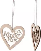 Arthentiek- Bruiloftdecoratie- 10 stuks houten hart- MR&MRS- ophangen