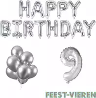 9 jaar Verjaardag Versiering Ballon Pakket Zilver