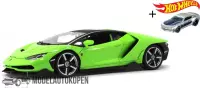 Lamborghini Centenario (Groen) (32 cm) 1/18 Maisto + Hot Wheels Miniatuurauto + 3 Unieke Auto Stickers! - Model auto - Schaalmodel - Modelauto - Miniatuur autos - Speelgoed voor ki