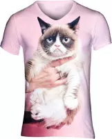 Grumpy cat roze festival shirt Maat: XL V-hals