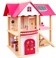 Houten poppenhuis - prinses- dollhouse - Poppenhuis Meubels - Bouwpakket - Pink - Roze