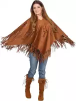 Wilbers - Hippie Kostuum - Love Is All Hippie Poncho Vrouw - bruin - One Size - Carnavalskleding - Verkleedkleding