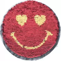 Emoji Smiley XXL Reversible Paillette Op Naai Patch Rood Goud 22.5 cm / 22.5 cm / Rood Goud