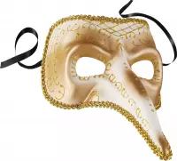 dressforfun - Venetiaans masker met lange neus en versieringen goud - verkleedkleding kostuum halloween verkleden feestkleding carnavalskleding carnaval feestkledij partykleding -