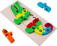 Kinderpuzzel - Hout - 10 stukjes - Krokodil - Vanaf 3 jaar