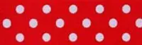 SR1204-07 Satin white Polka Dots 10mm 20mtr red