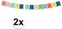 2x Gekleurde DIY feest slinger Happy Birthday 1,75 meter - Feestje/verjaardag slinger gekleurd