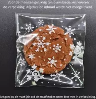 50x Transparante Uitdeelzakjes Sneeuw Design 10 x 10 cm met plakstrip - Cellofaan Plastic Traktatie Kado Zakjes - Snoepzakjes - Koekzakjes - Koekje - Cookie Bags - Sneeuw - Kerst -