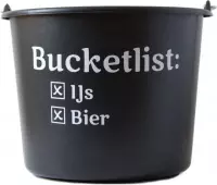 Cadeau emmer – 12 liter – zwart – met tekst: Bucketlist ijs bier