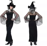Funny Fashion - Heks & Spider Lady & Voodoo & Duistere Religie Kostuum - Gravilla De Heks - Vrouw - zwart - Maat 40-42 - Halloween - Verkleedkleding