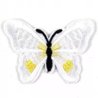 Vlinder Strijk Embleem Patch Wit 7 cm / 5.5 cm / Wit Geel Zwart