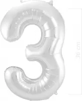 Ballon Cijfer 3 Jaar Zilver 36Cm Verjaardag Feestversiering Met Rietje