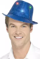 SMIFFYS - Blauwe hoed met lovertjes en LEDs voor volwassenen - Hoeden > Overige
