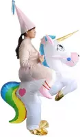 KIMU® Opblaasbaar rijdend op eenhoorn kostuum - opblaaspak unicorn pak - zittend opblaasbare mascotte