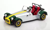 Lotus Seven 1989 (Aluminium/Groen) (16 cm) 1/18 Solido [Limited Edition] + 3 auto stickers! - Modelauto - Schaalmodel - Model auto - Miniatuurautos - Miniatuur auto