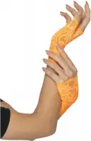Oranje kanten handschoenen voor dames - Verkleedattribuut