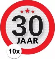 10x 30 Jaar leeftijd stickers rond 9 cm - 30 jaar verjaardag/jubileum versiering
