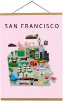 Kaart van San Francisco | B2 poster | 50x70 cm | Roze | Maison Maps