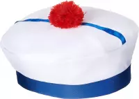 NINGBO PARTY SUPPLIES - Wit met blauw matrozen hoedje voor volwassenen - Hoeden > Overige