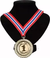 Kampioensmedaille nr. 1 aan rood/wit/blauw lint