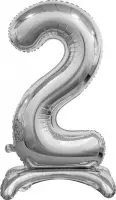 Baloba® Folie ballon cijfer 2 zilver - met standaard - 76 cm