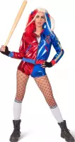 Funny Fashion - Harley Quinn Kostuum - Hilarische Harley - Vrouw - blauw,rood - Maat 40-42 - Carnavalskleding - Verkleedkleding