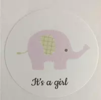 Geboorte sticker zegel meisje geboren - It's a Girl & Rose Olifant Sluitsticker - Sluitzegel | Geboortekaart - Envelop | Girl | Envelop sticker | Cadeau - Gift - Cadeauzakje - Trak