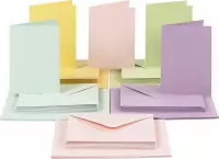 Kaarten en enveloppen, pastelkleuren, afmeting kaart 10,5x15 cm, afmeting envelop 11,5x16,5 cm, 50 set/ 1 doos