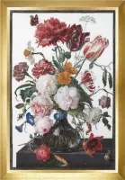 Thea Gouverneur - Borduurpakket met telpatroon - 785 - Voorgesorteerde DMC Garens - Stilleven met bloemen in een glazen vaas. Jan Davidsz. de Heem. 1650 - 1682 - Linnen 7 kruisjes/