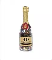 Champagnefles - 40 jaar - Gevuld met verpakte Italiaanse bonbons - In cadeauverpakking met gekleurd lint