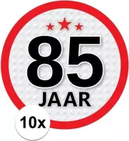 10x 85 Jaar leeftijd stickers rond 15 cm - 85 jaar verjaardag/jubileum versiering 10 stuks