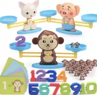 Educatief reken spel, balance game monkey, bruine aap, rekenen voor jonge kinderen, peuters, groep 1, groep 2