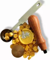 SET: Smeltlepel & Stempel voor het maken van Waxzegels & lakzegels - Lege stempel - Incl. 20 gouden smeltblokjes