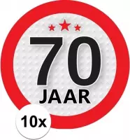 10x 70 Jaar leeftijd stickers rond 9 cm - 70 jaar verjaardag/jubileum versiering